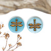 Czech Glass 18mm Dragonfly Coin - Aqua Blue Silk Dark Bronze Wash