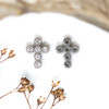 Silver Plated Micro Pave 9x11mm Cross Bead