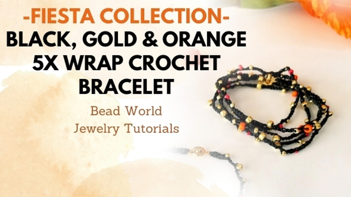 ​Fiesta Collection – Black, Gold & Orange 5X Wrap Crochet Bracelet