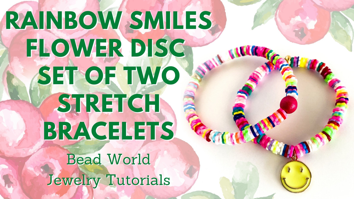 ​Rainbow Smiles Flower Disc - Set of Two Stretch Bracelets