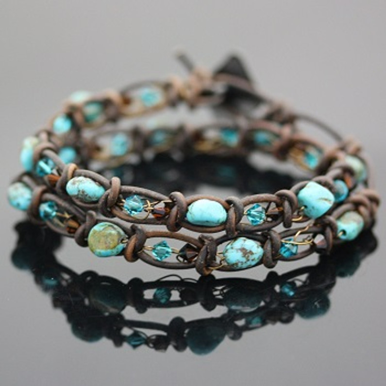 ​Natural Turquoise & Swarovski Crystal Spanish Crochet Bracelet Tutorial