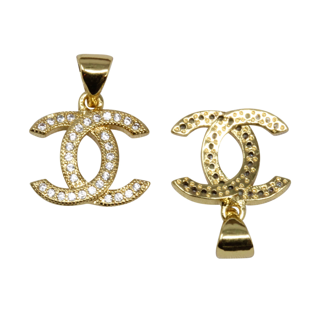 Gold Plated Micro Pave 11x14mm Linked CC Charm