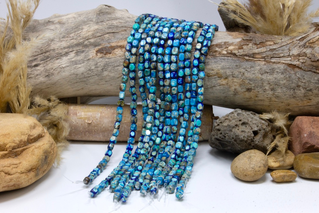 5x6mm Jasper Nugget - Double Color Impression Teal / Blue