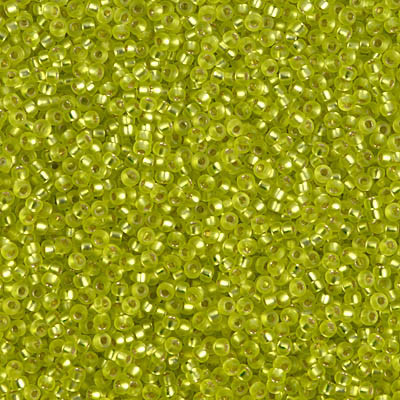 Size 15 Miyuki Seed Beads -- 14F Cartreuse Matte / Silver Lined