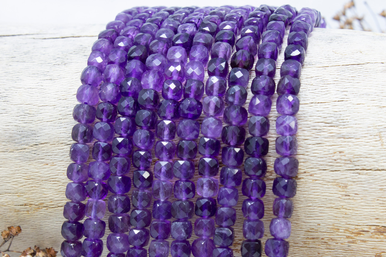 Amethyst Polished 4mm Faceted Cube Medium Purple1