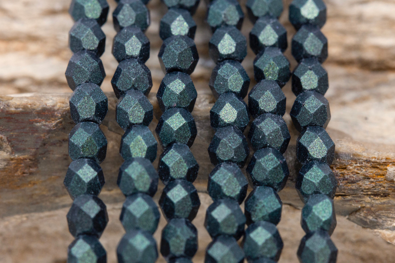 Lot De 200 PERLES FACETTÉES De Bohême 4mm - Métallisé Dark Forest (Forêt Sombre) - Preciosa - Neuf