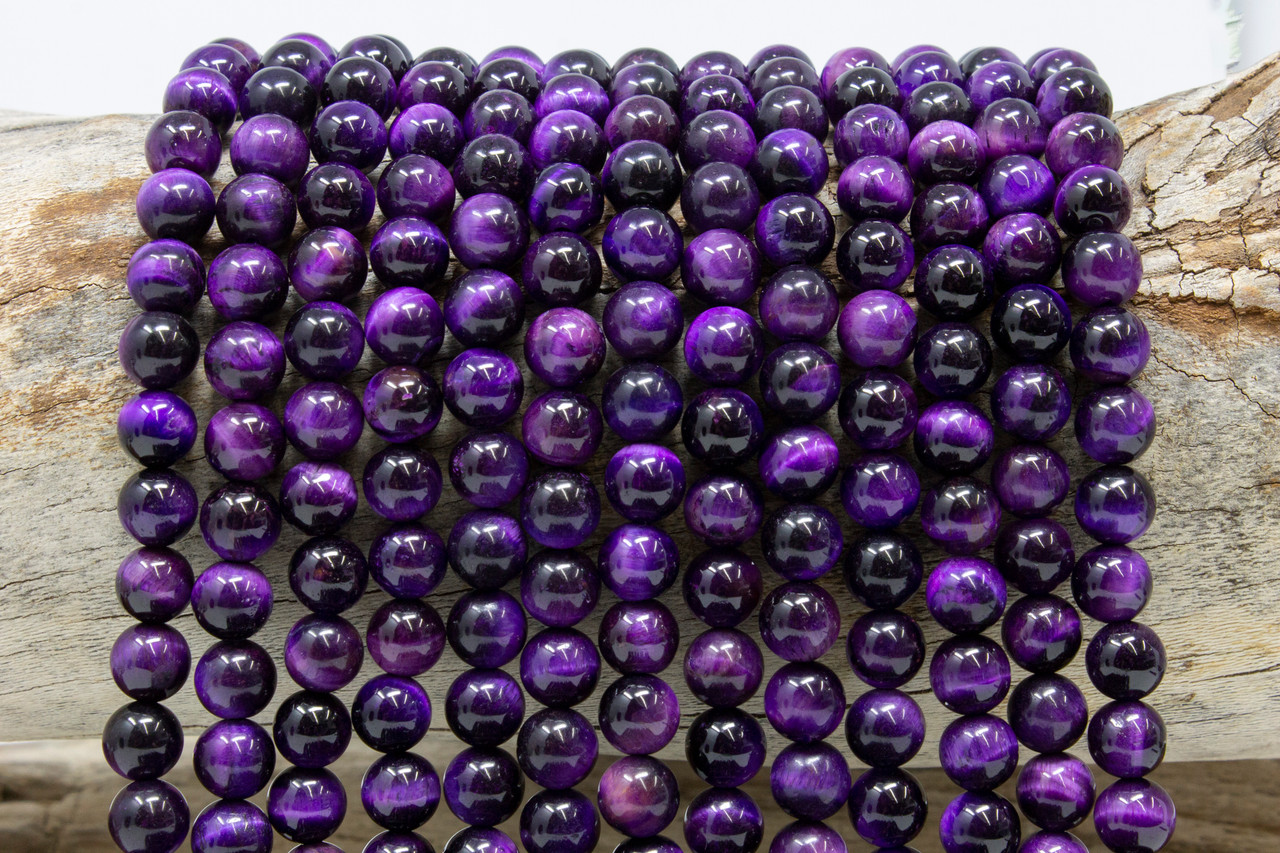 Tiger Eye A Grade Polished Dyed Purple 8mm Round - Bead World