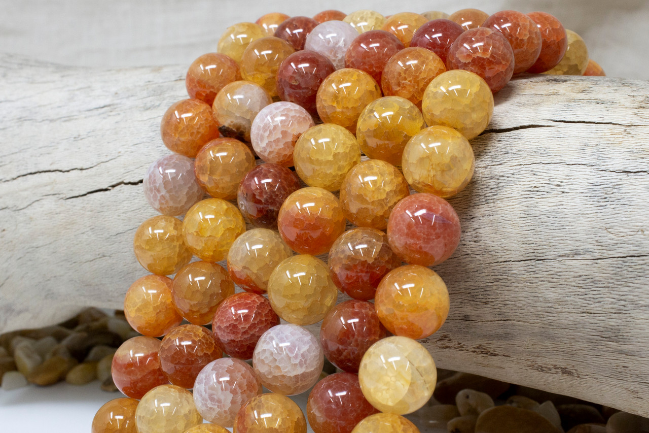 Orange Cracked Agate Polished 14mm Round