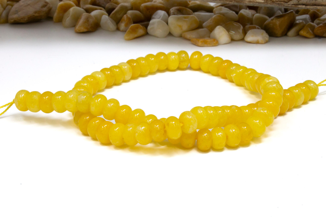 Jade Polished 5x8mm Smooth Rondelle Dyed Yellow Bead World Jade Polished 5x8mm Smooth Rondelle Dyed Yellow Bead World
