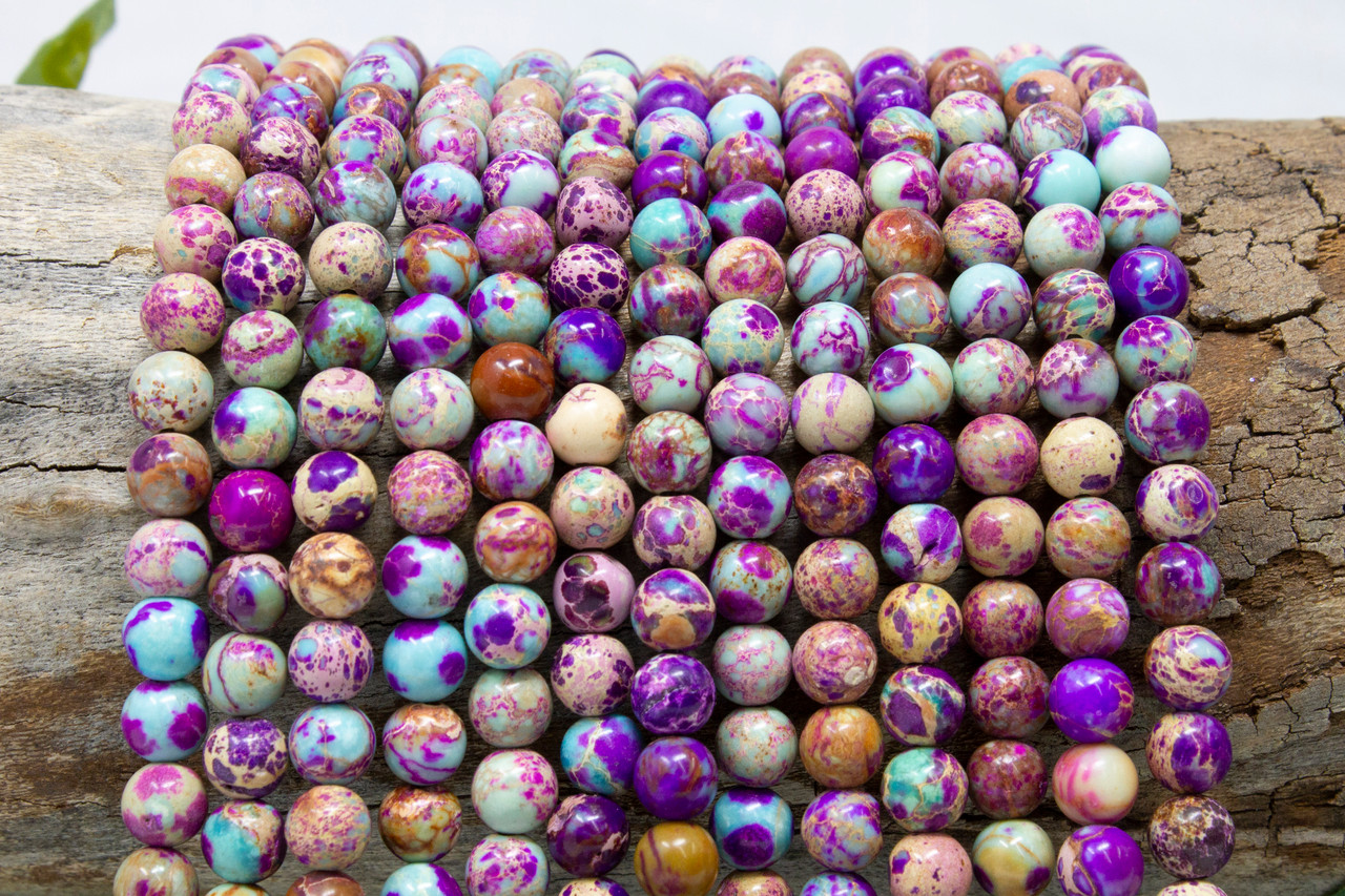 画材 Plum Jasper Genuine 6mm Jasper Round - Impression Dyed Purple Mix