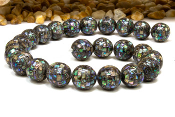 Abalone Mosaic Polished 17.5mm Round Bead