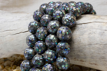 Abalone Mosaic Polished 17.5mm Round Bead