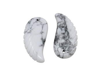 White Howlite Polished 16x35mm Carved Angel Wing