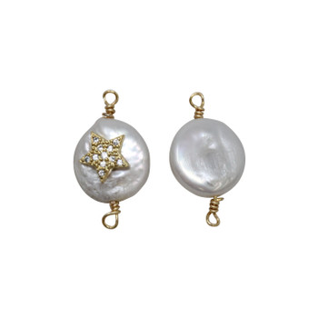 Freshwater Pearl Coin with Gold Micro Pave Star Connector