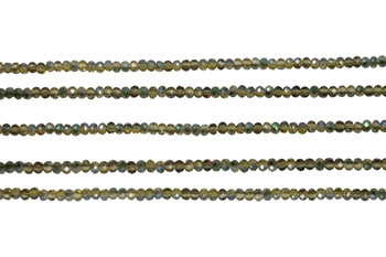Glass Crystal Polished 2x3mm Faceted Rondelle - Transparent Green Iris Satin