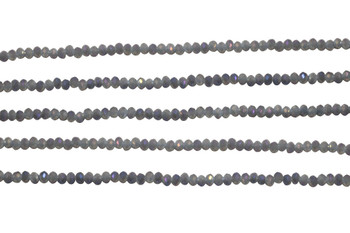 Glass Crystal Polished 2x3mm Faceted Rondelle - Dark Grey AB Satin