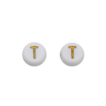 Acrylic White and Gold Alphabet Bead - T