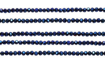 Glass Crystal Polished 3.5x4mm Faceted Rondelle - Metallic Blue