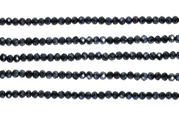 Glass Crystal Polished 3x4mm Faceted Rondelle - Black / Grey