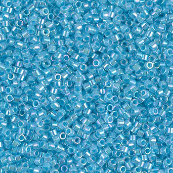 Delicas Size 11 Miyuki Seed Beads -- 057 Crystal AB / Sky Blue Lined