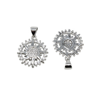 Rhodium Plated Micro Pave 16mm Sun Pendant