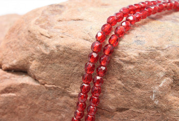 Fire Polish 4mm Faceted Round - Ruby - Silver Lined