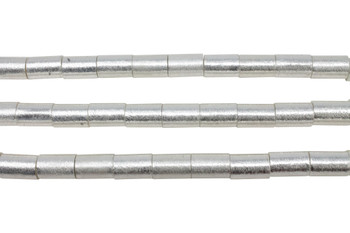 Cylinder 10x15mm Brushed Beads - Light Silver Plated