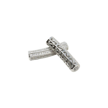 Silver Curved Tube 26x6mm Micro Pave Bead