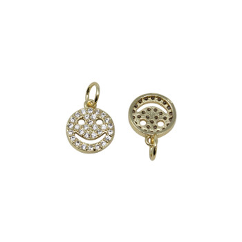 Gold Micro Pave 9mm Smiley Face Charm