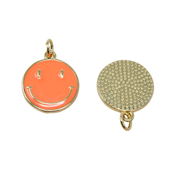 Gold Plated Enamel 15mm Orange Smiley Charm