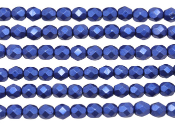 Fire Polish 6mm Faceted Round - Metallic Blue Lapis