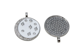 Silver Plated Micro Pave Enamel 24mm Stars & Moon Charm