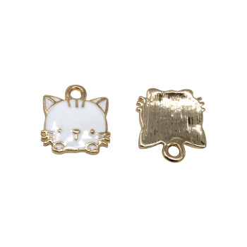 Gold Plated Enamel 13mm White Kitty Face