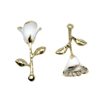 Gold Plated Enamel 25mm White Rose Charm