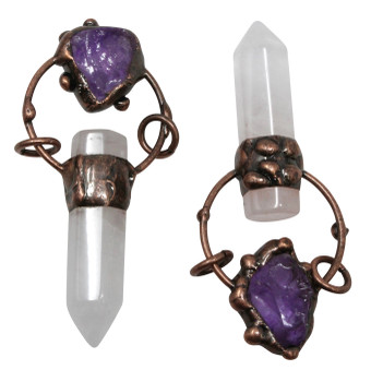 Crystal Quartz / Amethyst Antique Copper Plated Prism Pendant