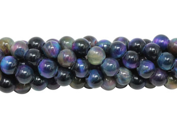 Tiger Eye A Grade Polished 6mm Round Galaxy  - Blue Mix - 2mm Large Hole