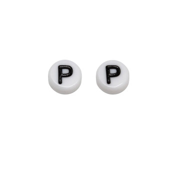 Acrylic White and Black Alphabet Bead - P