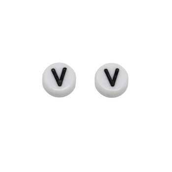 Acrylic White and Black Alphabet Bead - V