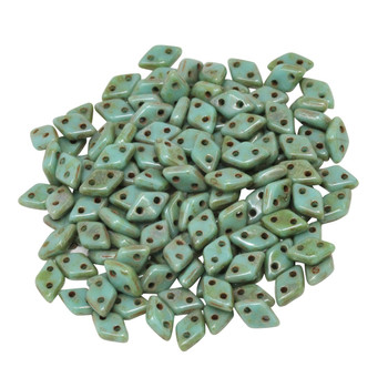 CzechMates® Diamond 2 Hole Beads -- Picasso Opaque Turquoise