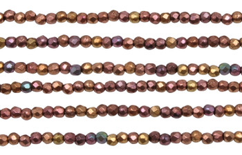 Fire Polish 2mm Faceted Round - Matte Metallic Gold Copper Iris