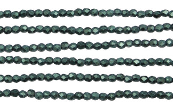 Fire Polish 2mm Faceted Round - Metallic Suede Light Green
