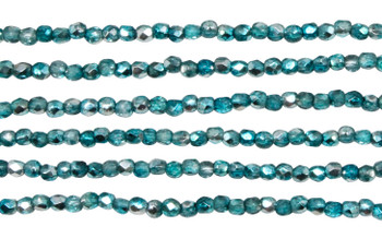 Fire Polish 2mm Faceted Round - Mirror Teal