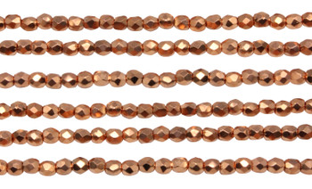 Fire Polish 3mm Faceted Round - Copper Penny