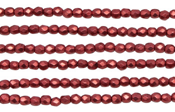 Fire Polish 3mm Faceted Round - Sueded Gold Samba Red