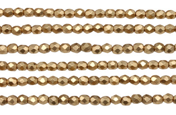 Fire Polish 3mm Faceted Round - Matte Metallic Flax