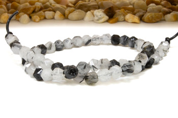 Tourmalinated Quartz Polished 8mm Faceted Round - 2.5mm Large Hole