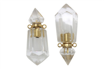 Crystal Quartz Polished 15x41mm Bottle Pendant - For Essential oil or Perfume