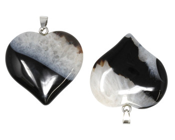 Black Agate with Quartz Polished 40mm Heart Pendant