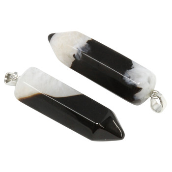 Black Agate with Quartz Polished 14x46mm Prism Pendant