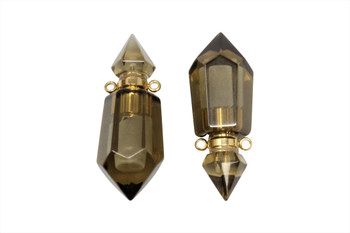 Smoky Quartz Polished 15x41mm Bottle Pendant - For Essential oil or Perfume